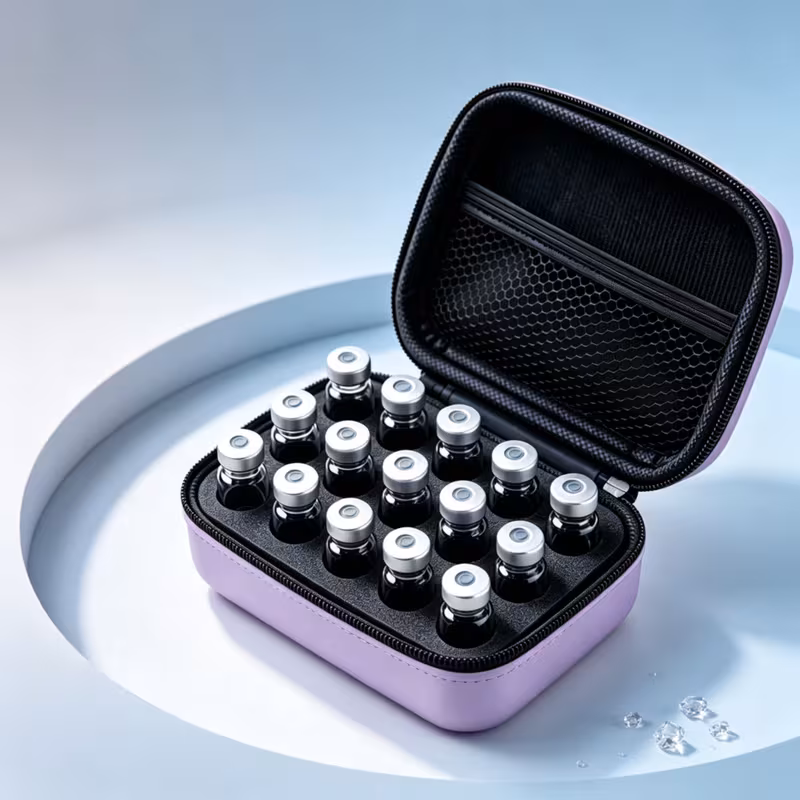 Purple 15 slot research vial storage case with protective hard shell
